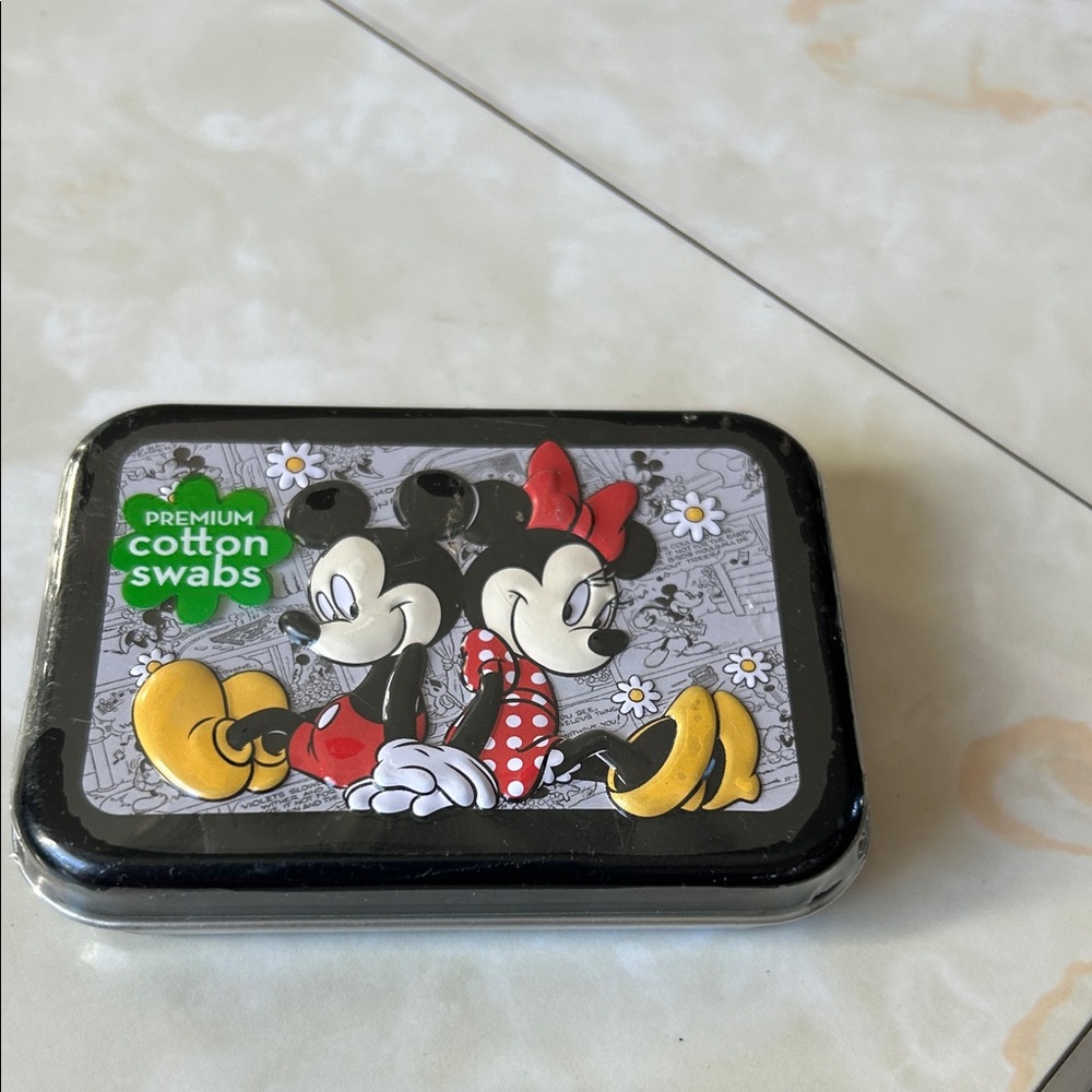 SEALED Mickey and Minnie collectible tin contains cotton swabs.